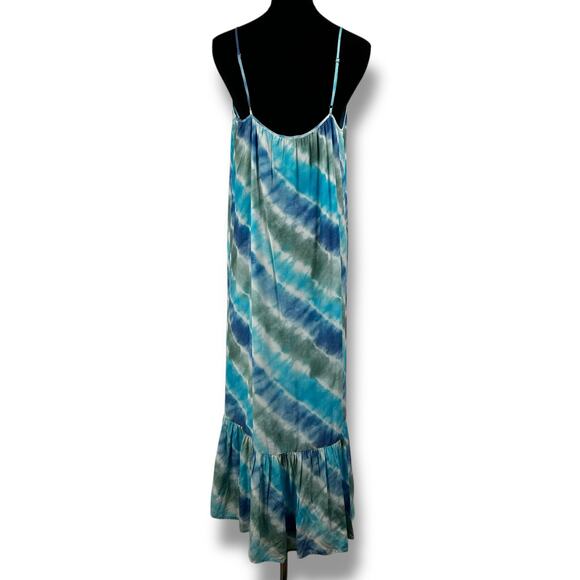 Rails Jennica Tie-Dyed Crepe Dress Maxi Ruffle Sundress Blue Green Womens Size S - Picture 8 of 11